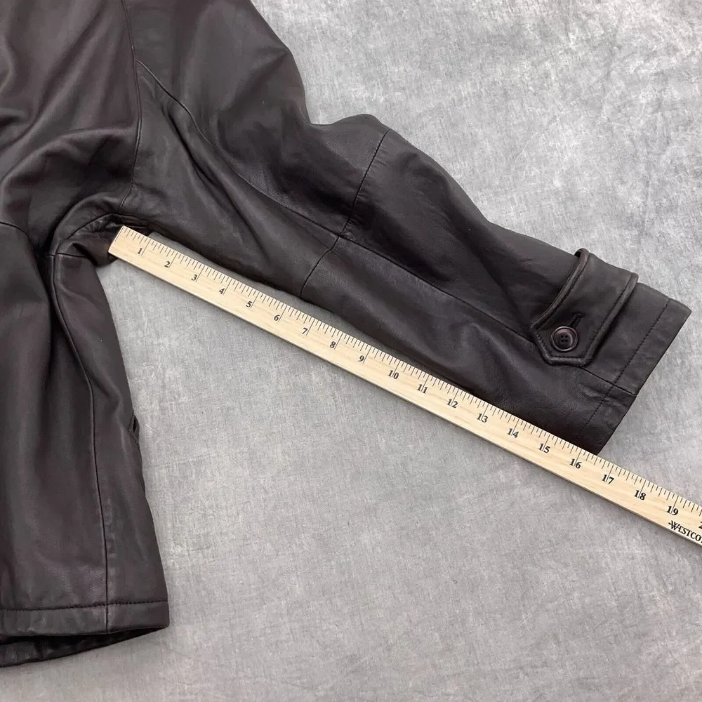 Eddie Bauer Jacket Women L Brown Leather Double Breasted Pea Coat‎ Car Classic